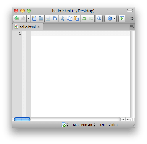 text editor with empty file named hello.html