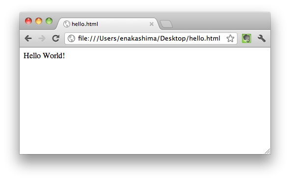 hello.html file rendered in browser displaying: Hello World
